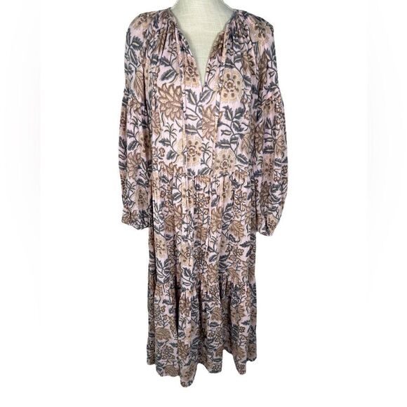 Hannah Artwear Light Pink Ambrosia Floral Print Gauze Midi Dress In Ivy - Picture 3 of 14